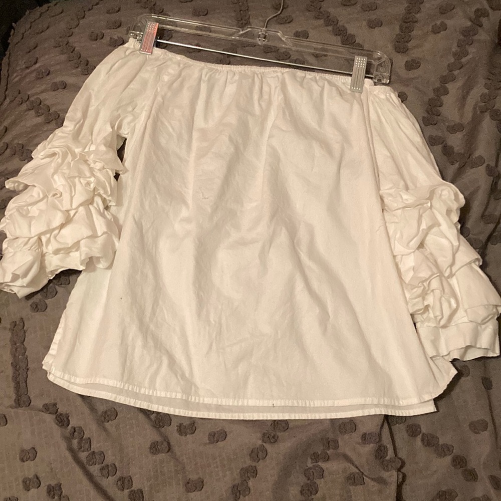 White fancy shoulder out top.